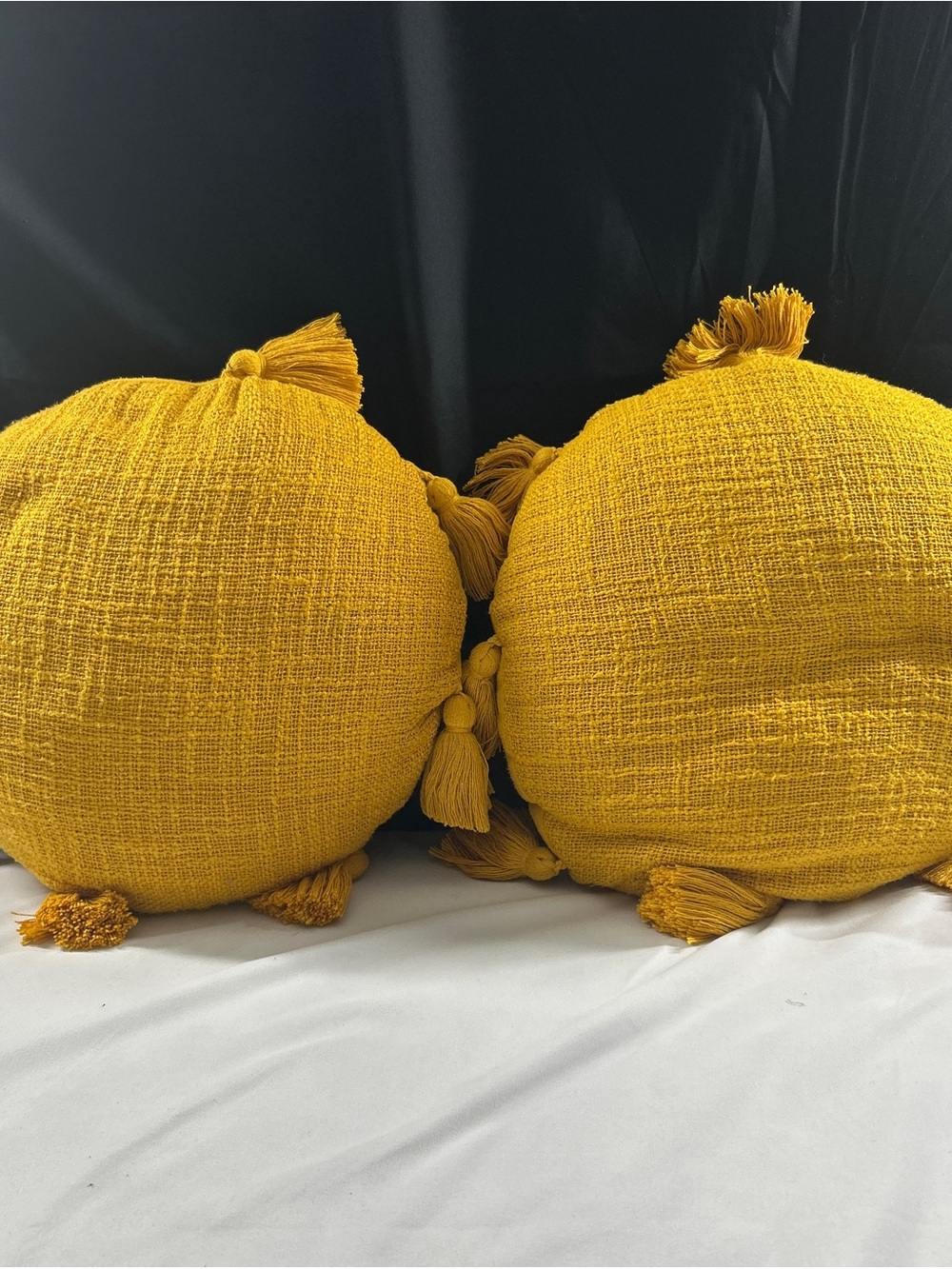 Indigo Ink Gold Boho Round Tassel Throw Pillows Set of 2